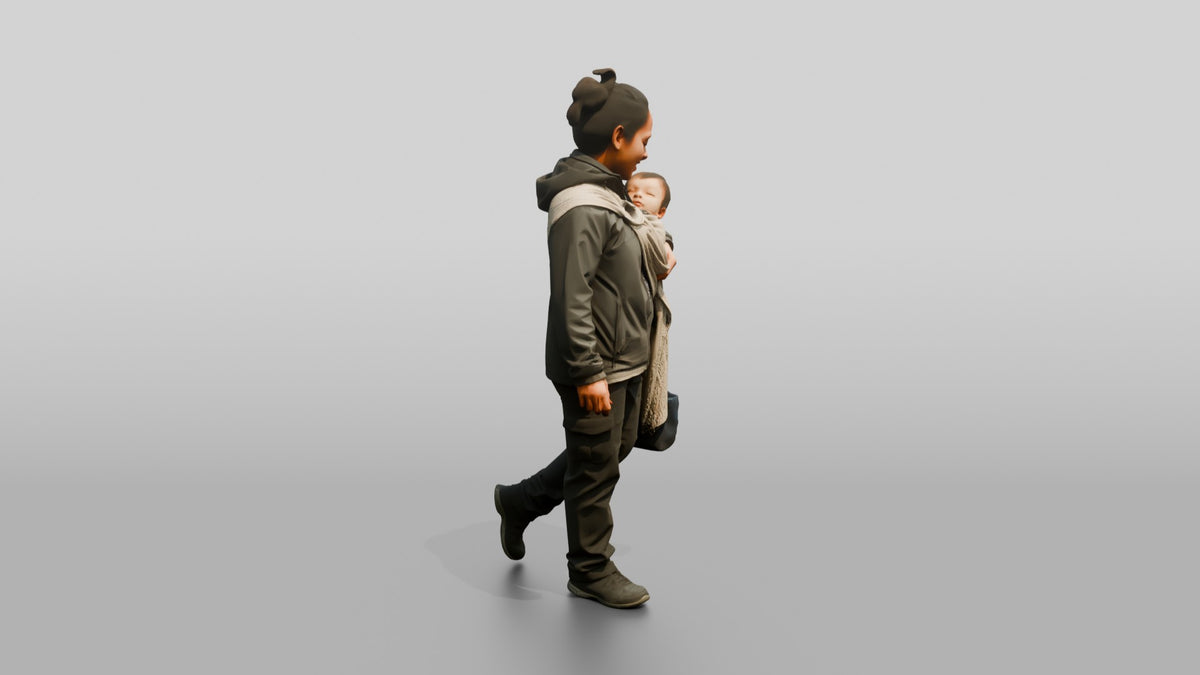 Southeast Asian Female Walking - 3D character model, view 2