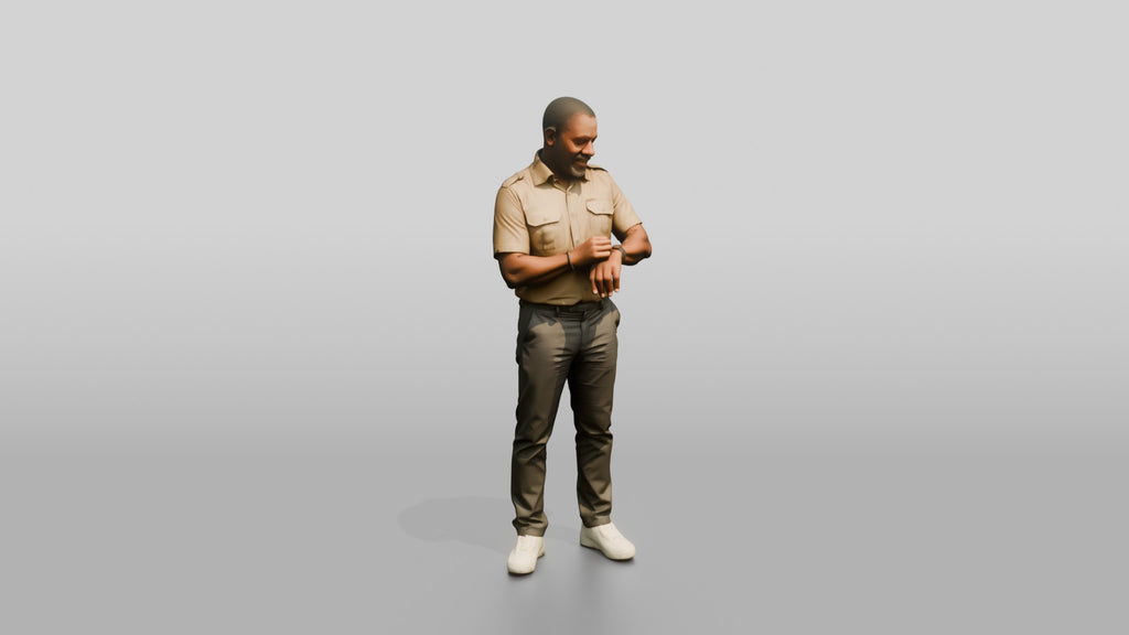 African Man in a Safari Shirt Adjusting His Smartwatch