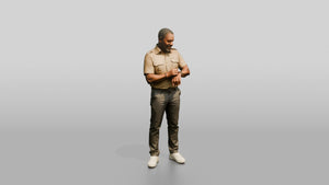 African Man in a Safari Shirt Adjusting His Smartwatch - 3D character model, view 1