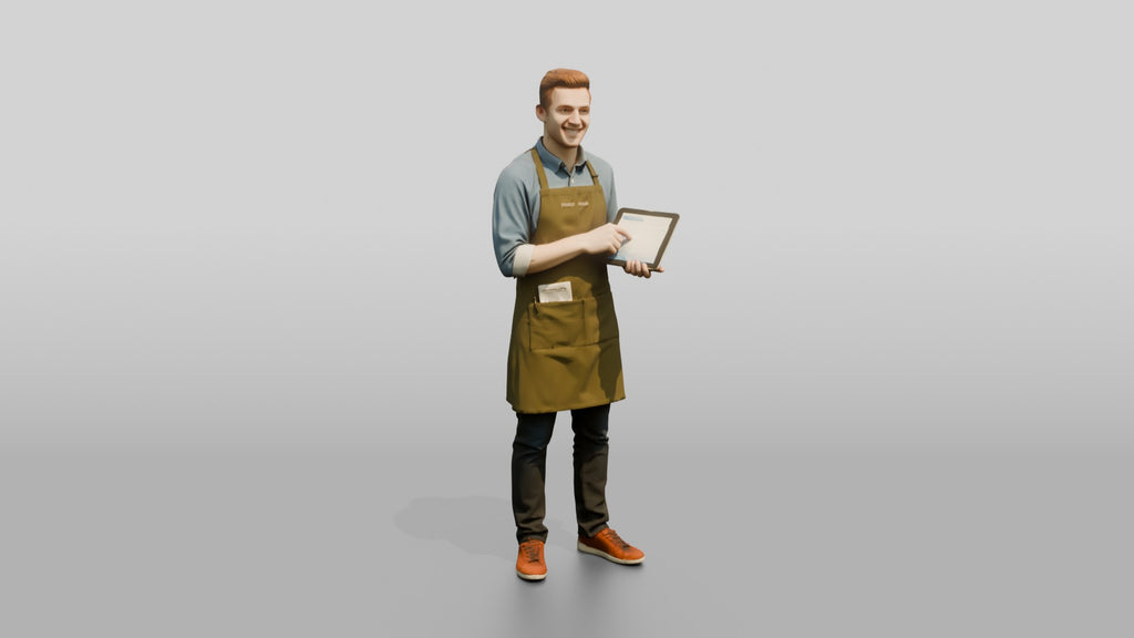 Young Man Barista Checking Tablet Orders
