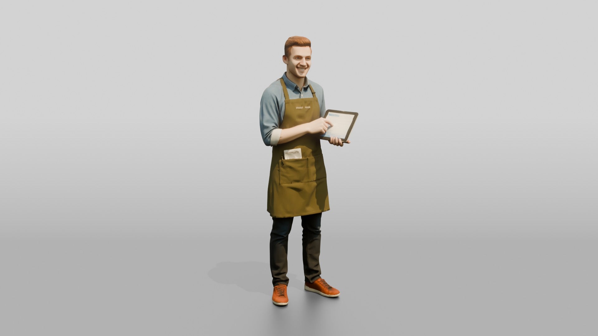 Young Man Barista Checking Tablet Orders