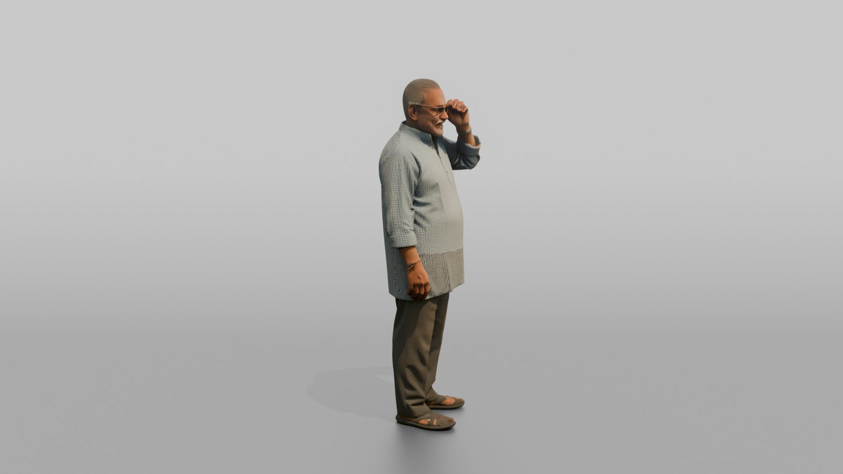 Grandfather Adjusting His Glasses With One Hand - 3D character model, view 2