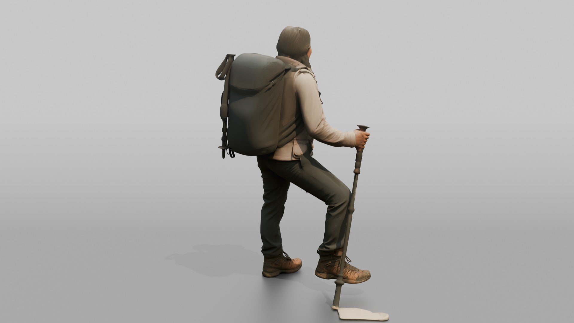 Trekker Standing with One Foot on a Ledge