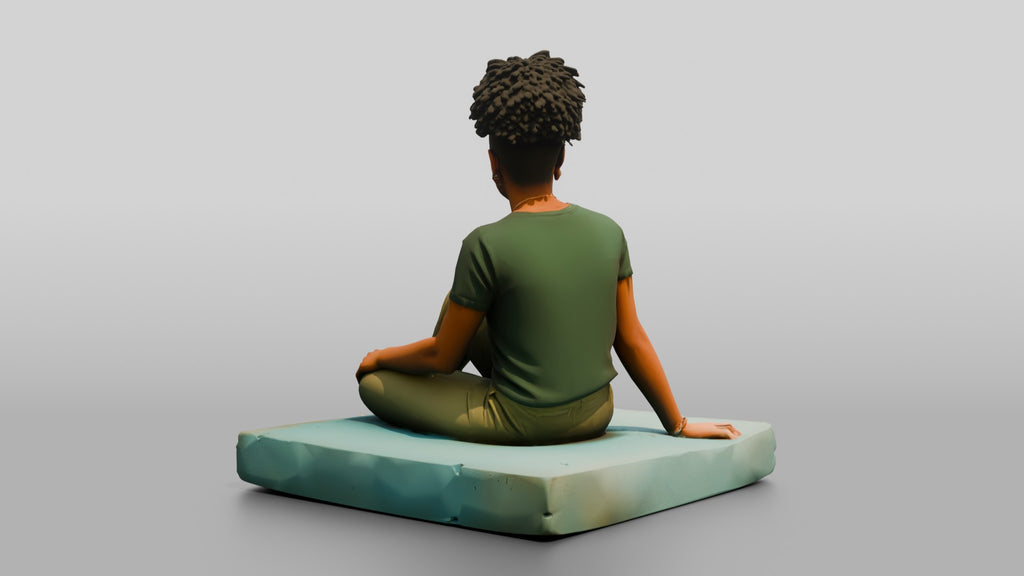 Homeless Woman Sitting on a Piece of Foam Padding