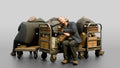 Homeless Woman Sleeping Resting Against a Stacked Cart