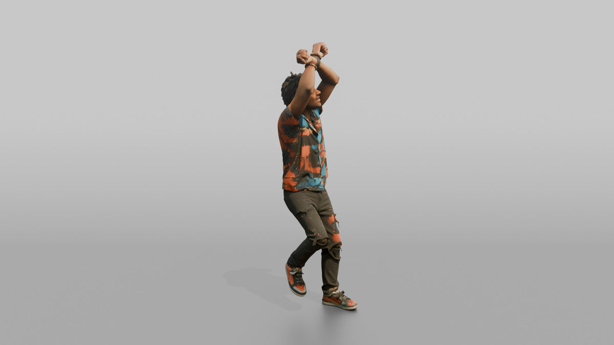 Patron Woman Dancing With Both Arms Crossed Overhead, Colorful Streetwear - 3D character model, view 2