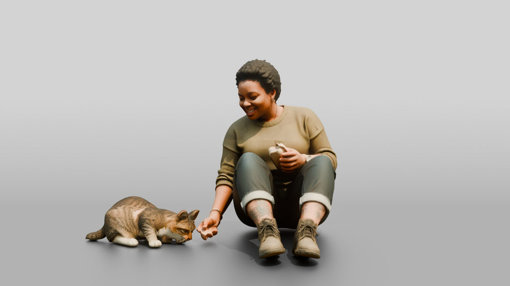 Homeless Woman Sharing Bread with a Stray Cat