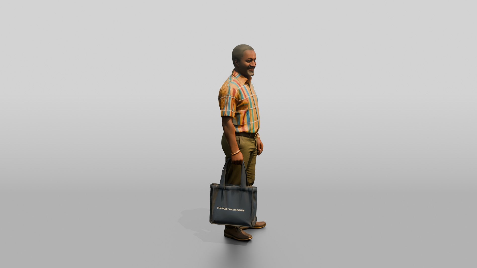 African Man in a Kente Print Shirt with a Shopper Bag