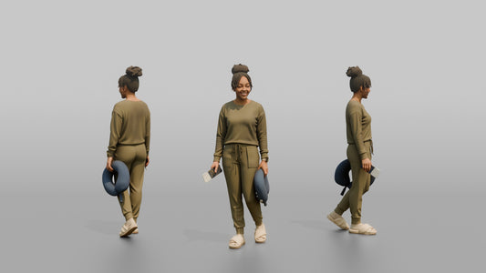 Vacationer Wearing Matching Ribbed Lounge Set And Slides - 3D character model