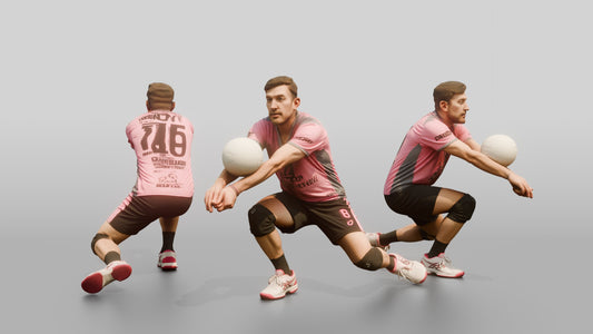 Caucasian Male Volleyball Player in Pink and Grey Jersey