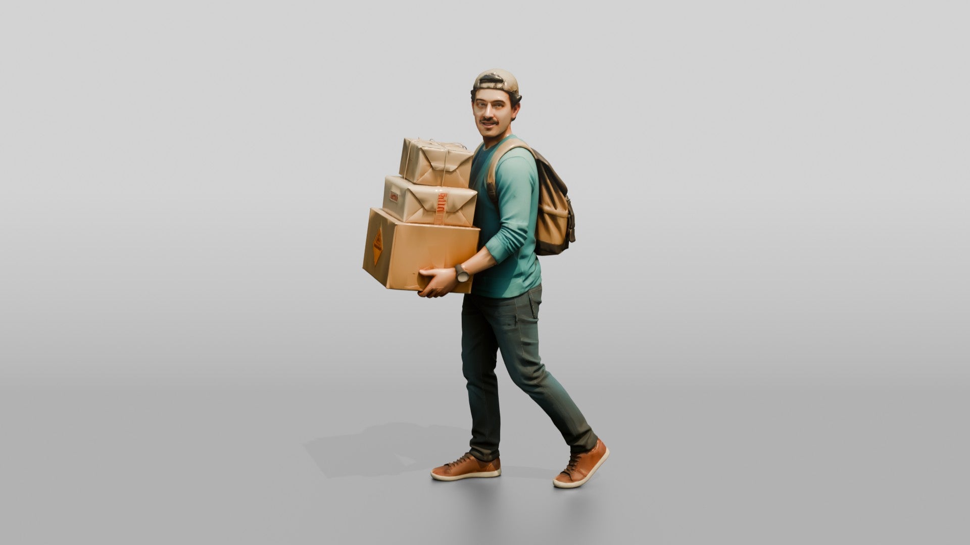 Man Carrying Stacked Boxes