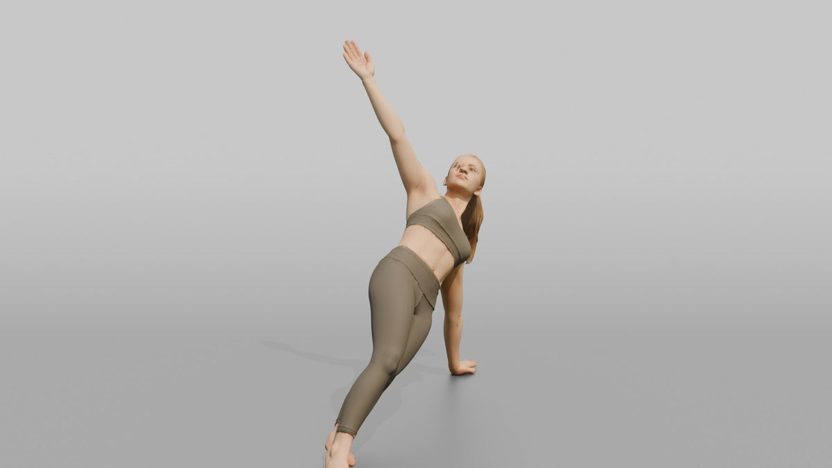 Bodyweight Athlete Woman Holding A Side Plank - 3D character model, view 2