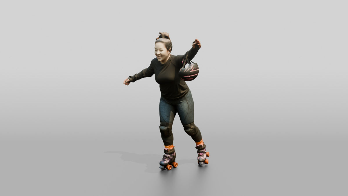 Chinese Woman Rollerskating - 3D character model, view 4