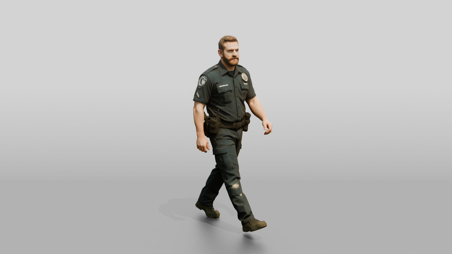 White Male Guard in a Navy Blue Guard Uniform