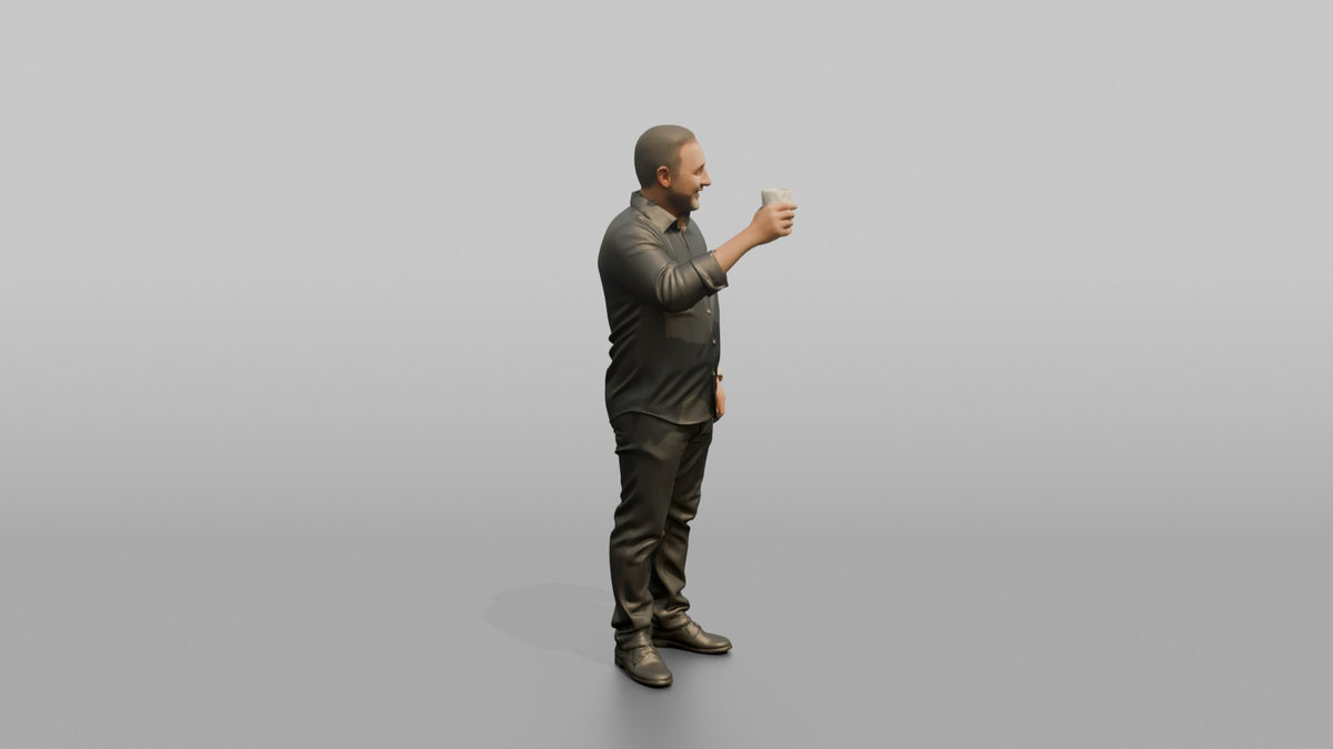 Patron Man Holding A Drink Up In A Toast Gesture - 3D character model, view 2