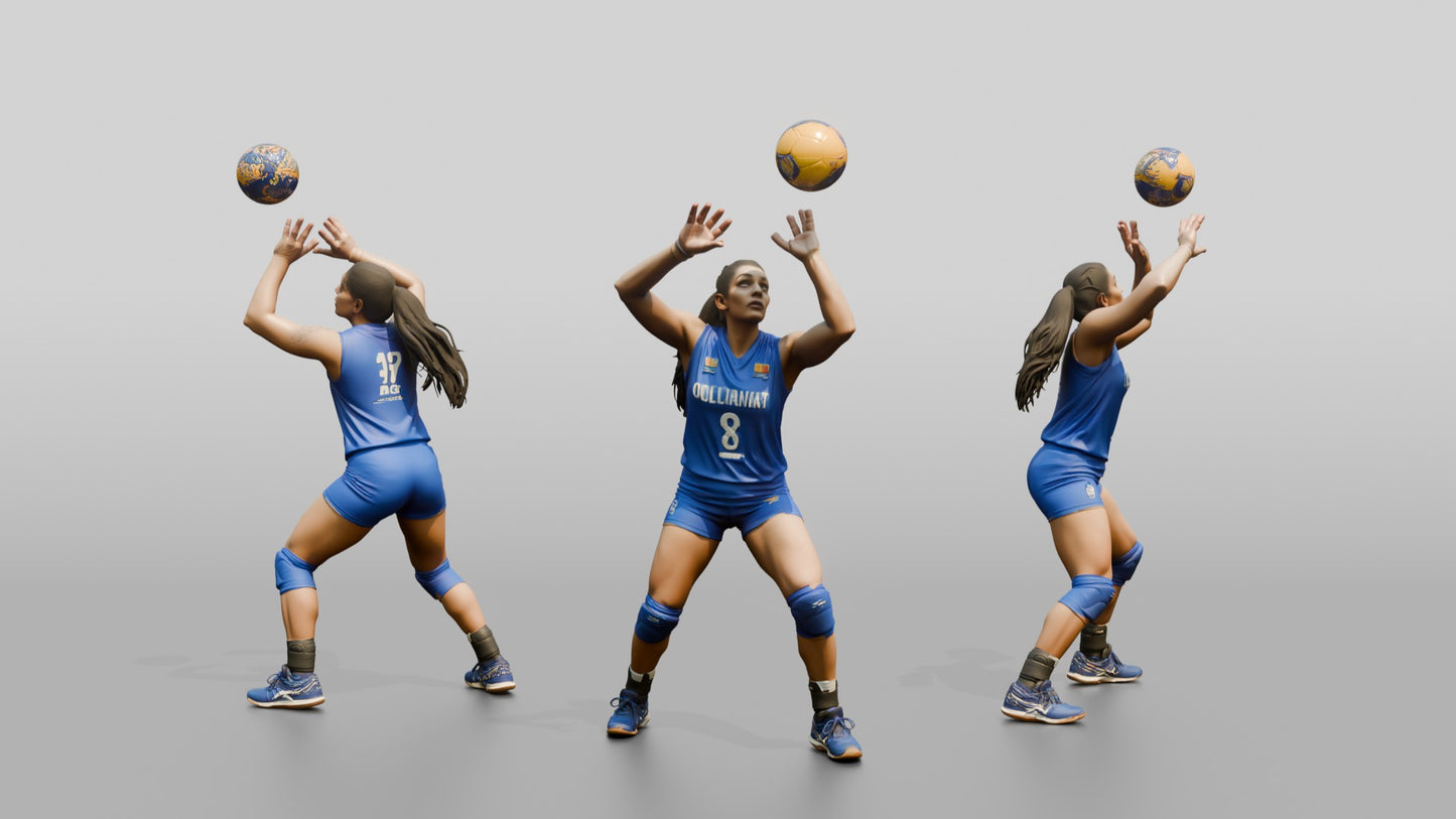 South Asian Female Volleyball Player in Royal Blue Uniform