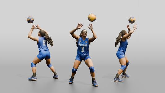South Asian Female Volleyball Player in Royal Blue Uniform