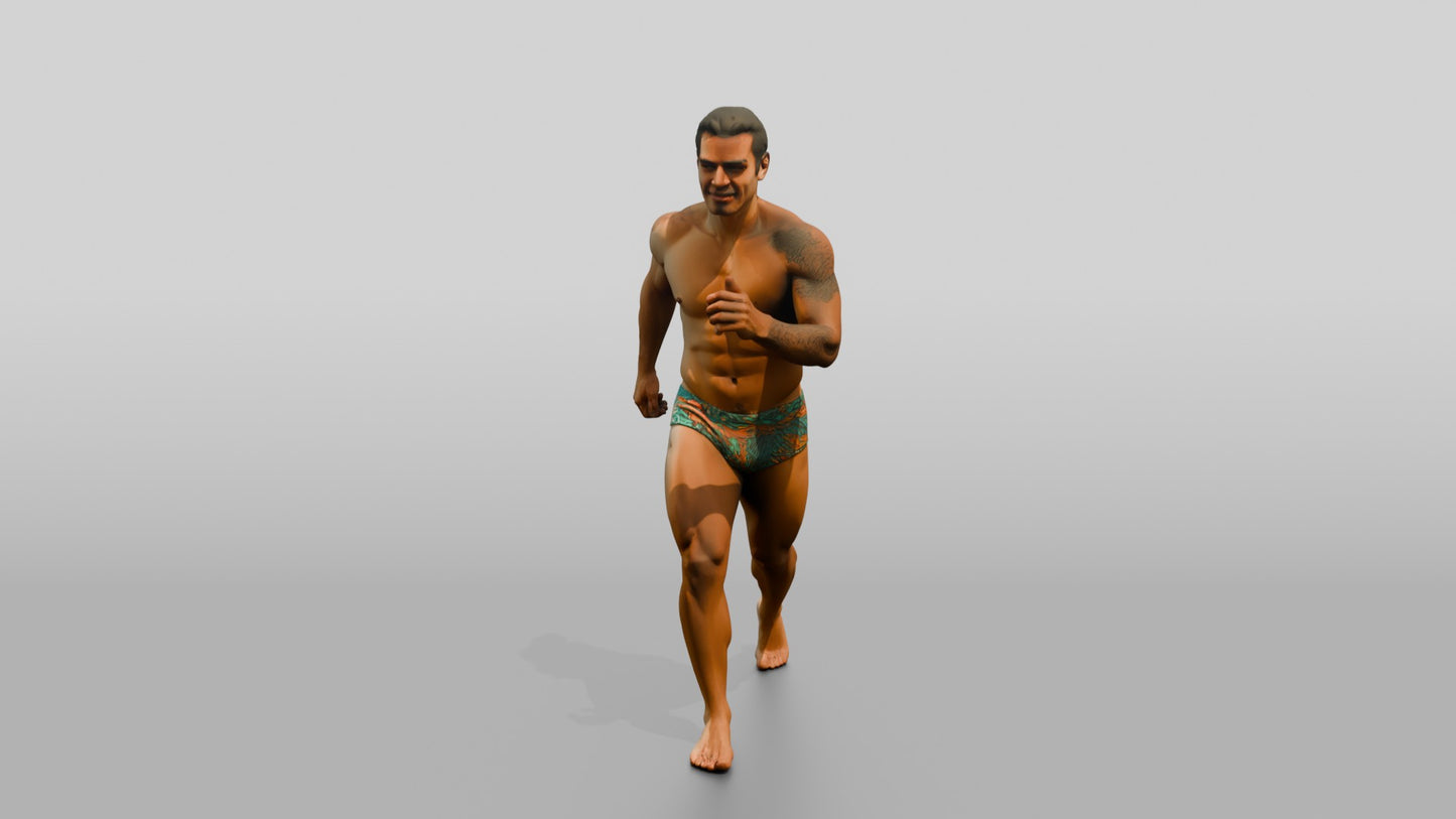 Mestizo Man Striding Forward on the Beach