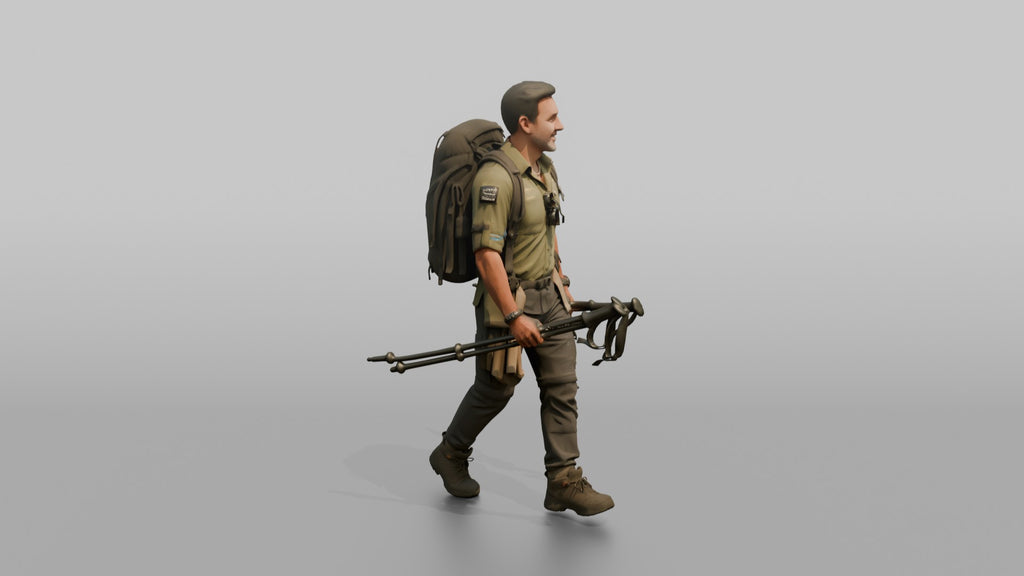 Trekker Carrying Trekking Poles While Walking