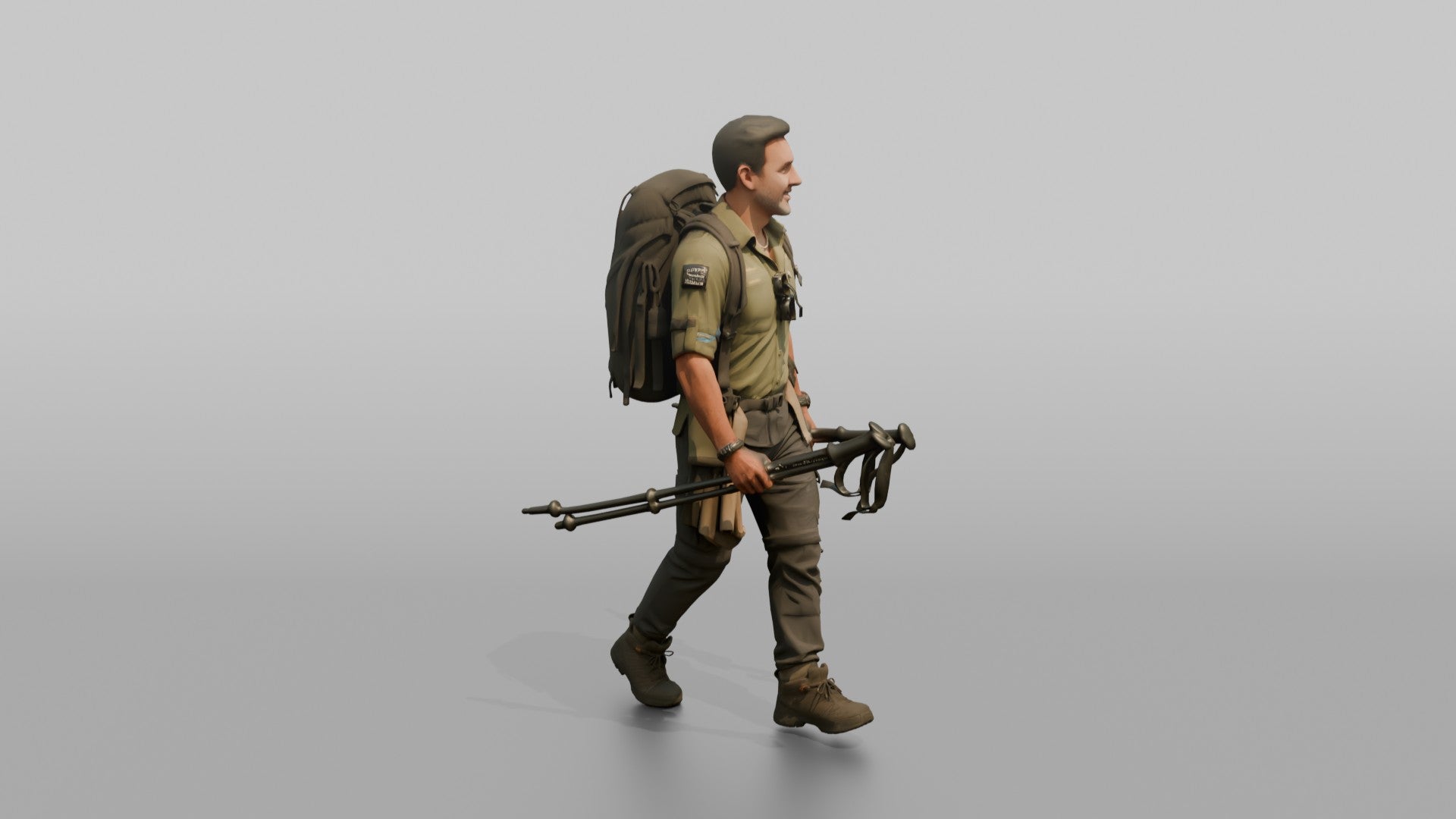 Trekker Carrying Trekking Poles While Walking