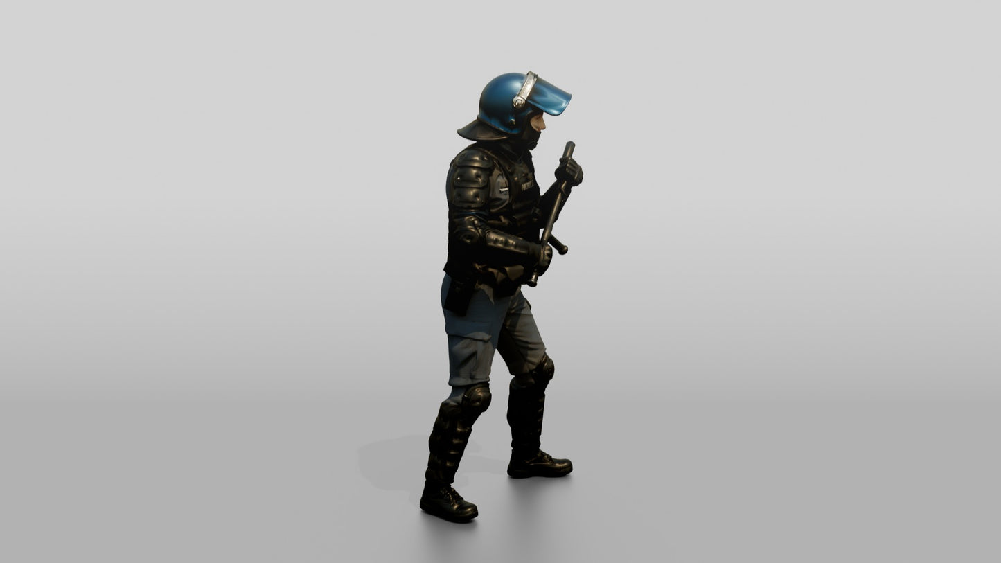 Riot Police Officer with Arm Raised