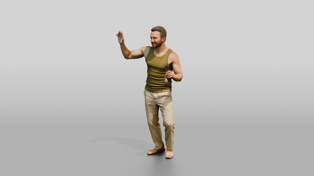 Man Waving with a Beer