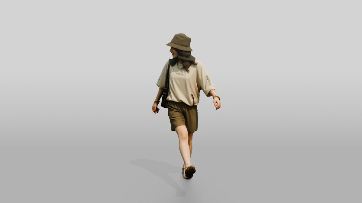 Woman Kicking Up Wet Sand Walking - 3D character model, view 4