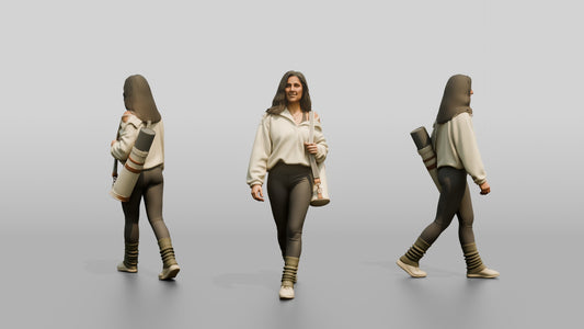 Walking Woman with Mat Bag - 3D character model
