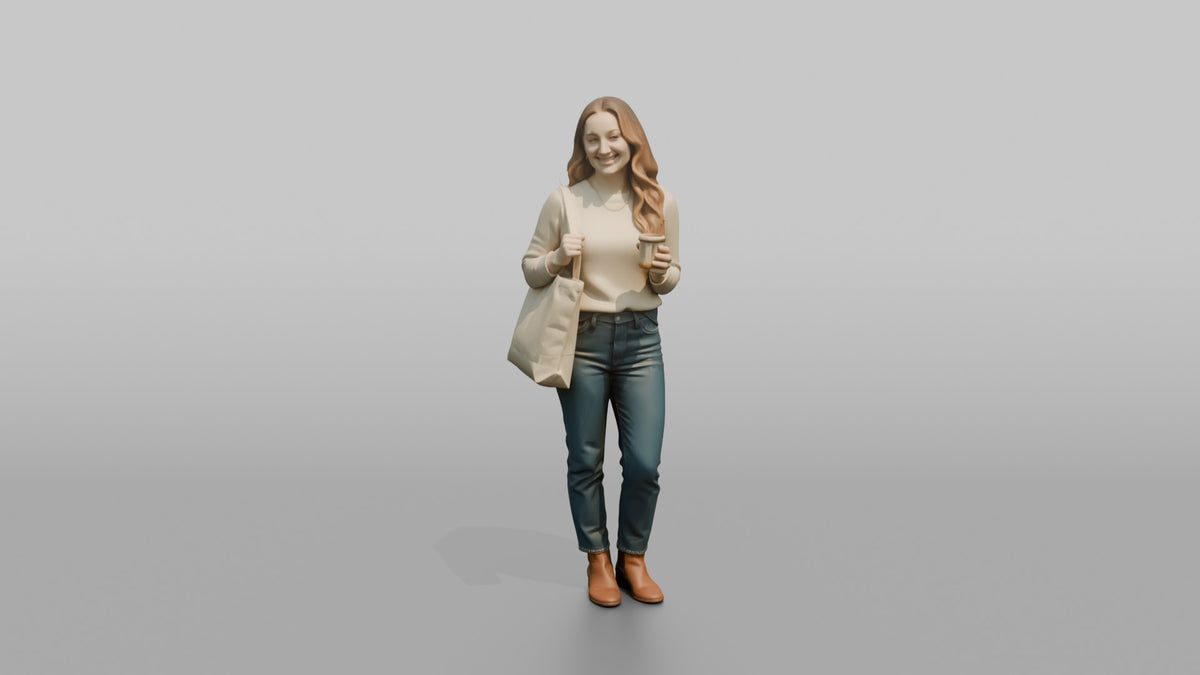 Woman Customer Holding A Tote Bag And A Small Candle - 3D character model, view 5