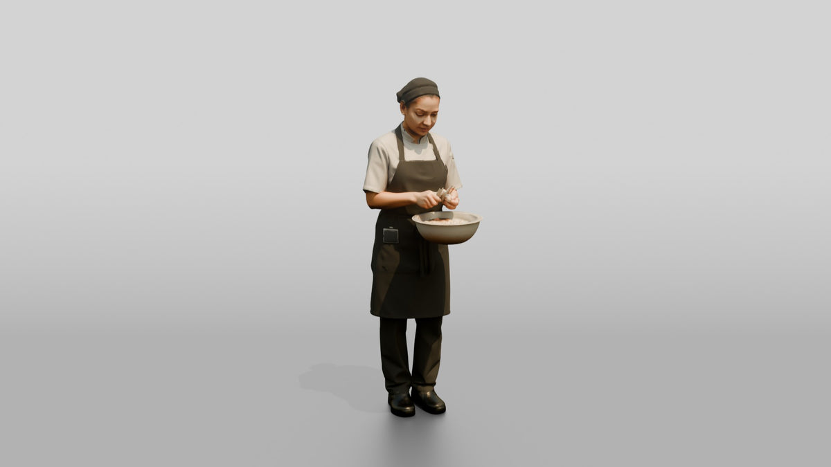 Prep Cook Peeling Garlic Cloves - 3D character model, view 5