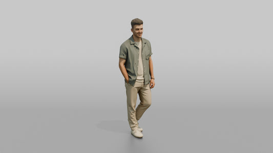 Man Posing in a Casual Linen Shirt - 3D character model, view 1