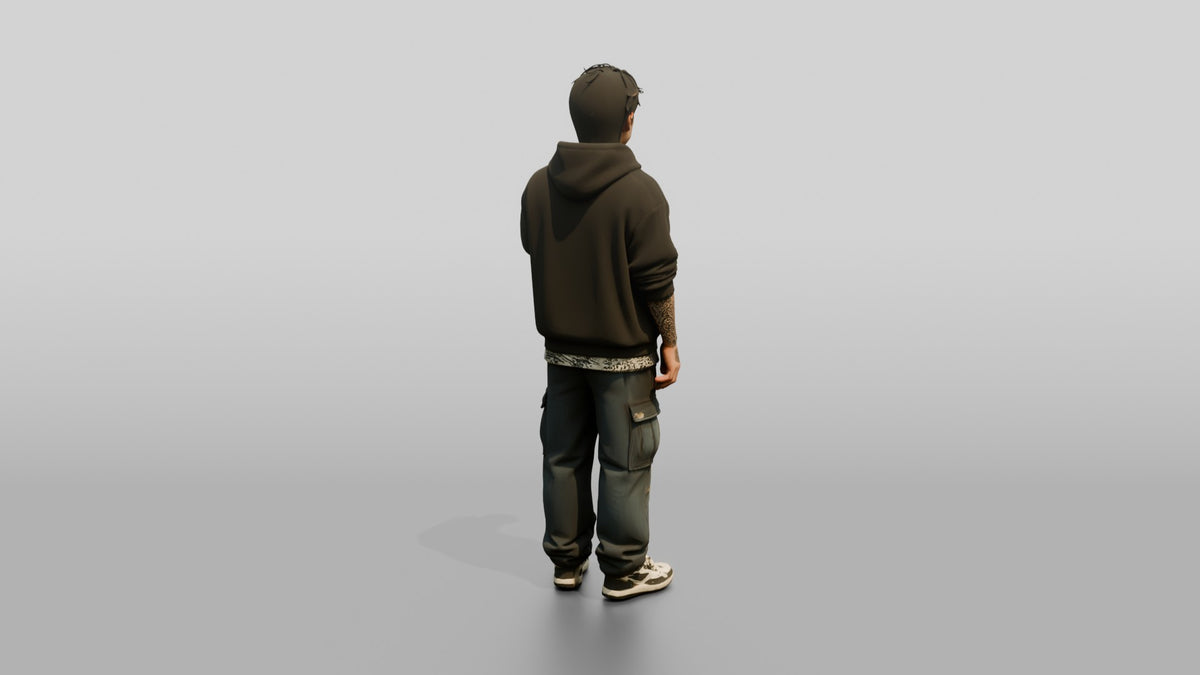 Asian Man Drinking Matcha Boba - 3D character model, view 3