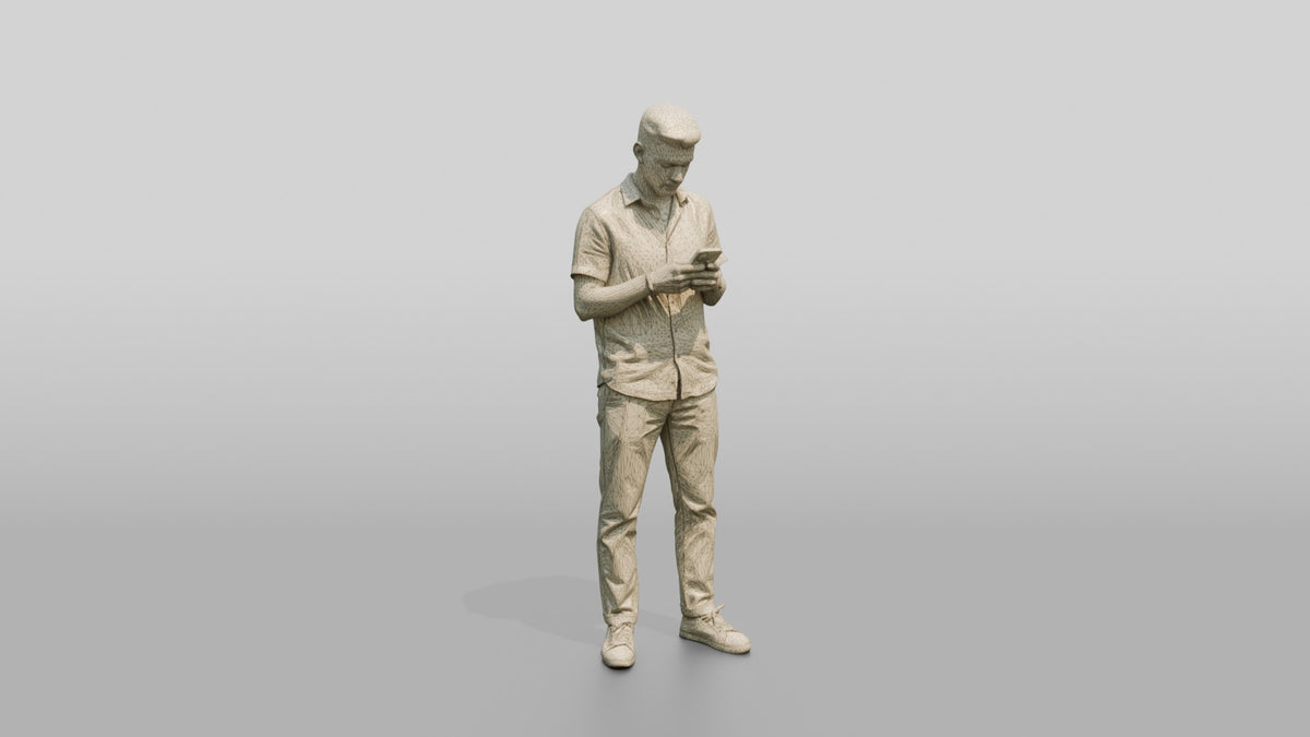 Slender Young Moroccan Man on a Shopping Street - wireframe topology preview