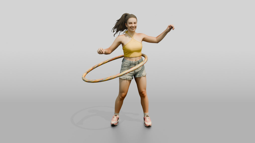 Woman Hula-Hooping in Denim Shorts