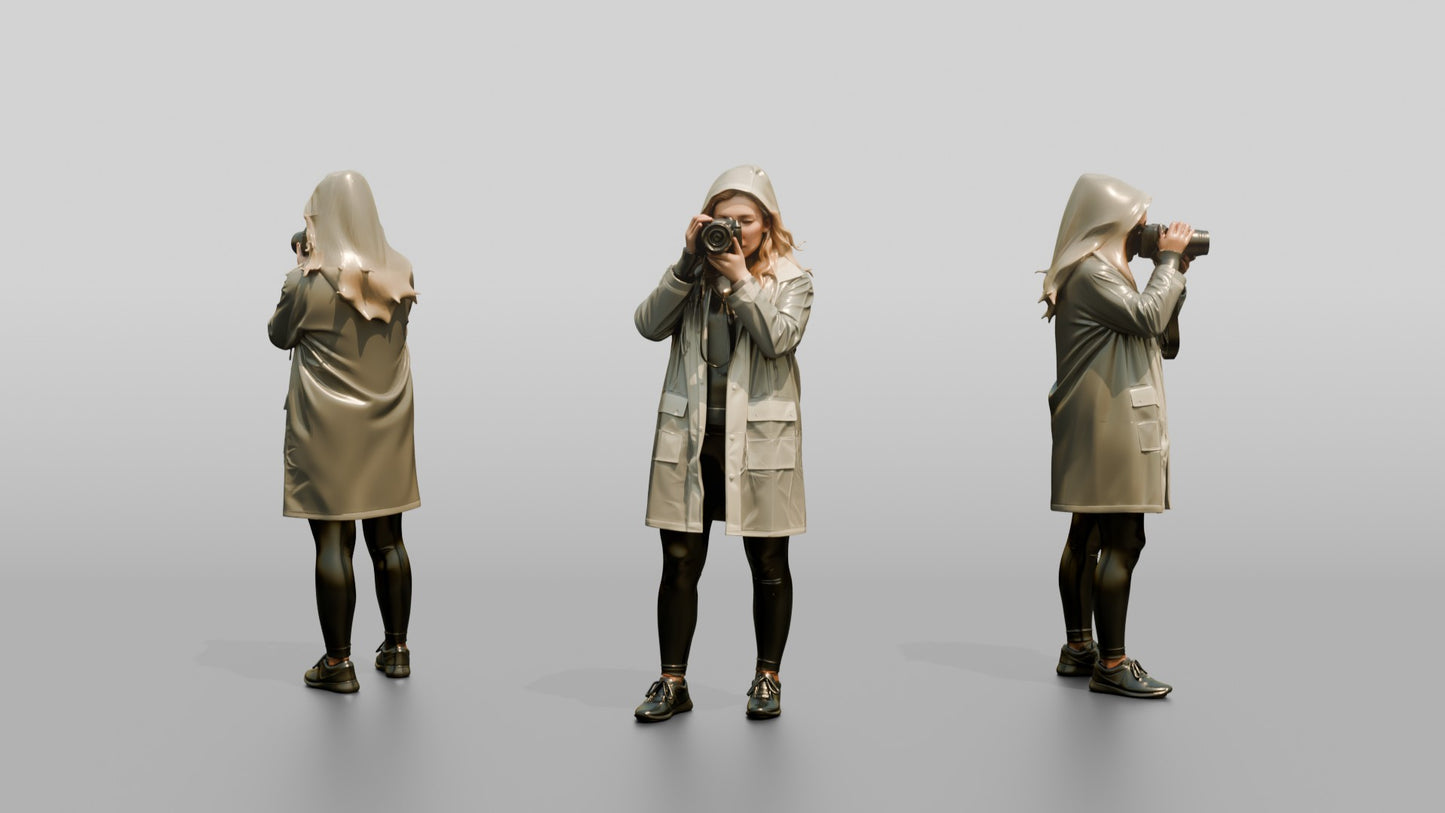 White Woman in Poncho Taking a Photo
