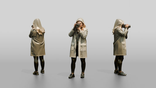 White Woman in Poncho Taking a Photo