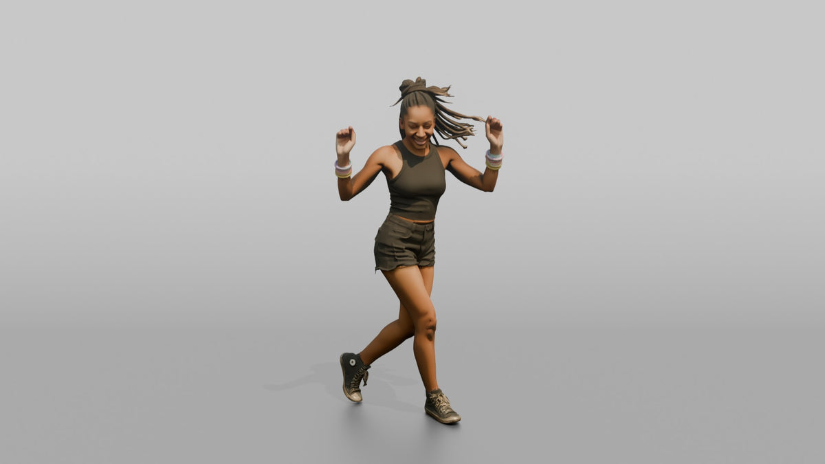 Patron Woman Dancing With Glow Bracelets On Both Wrists - 3D character model, view 5