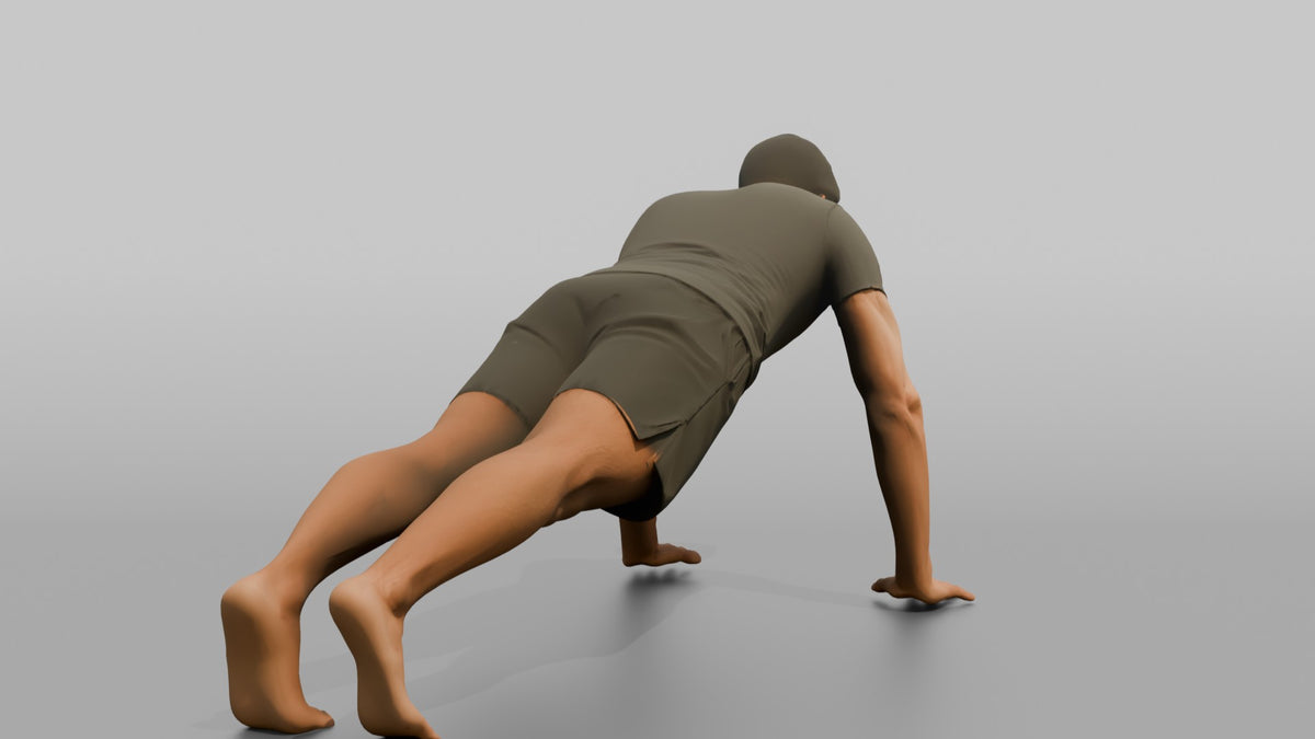 Fitness Influencer Man Mid Push-up - 3D character model, view 3