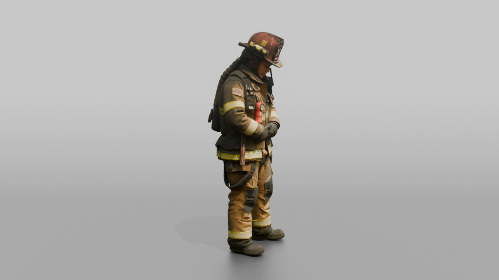 Firefighter Woman Fastening Her Heavy Turnout Jacket Buckles