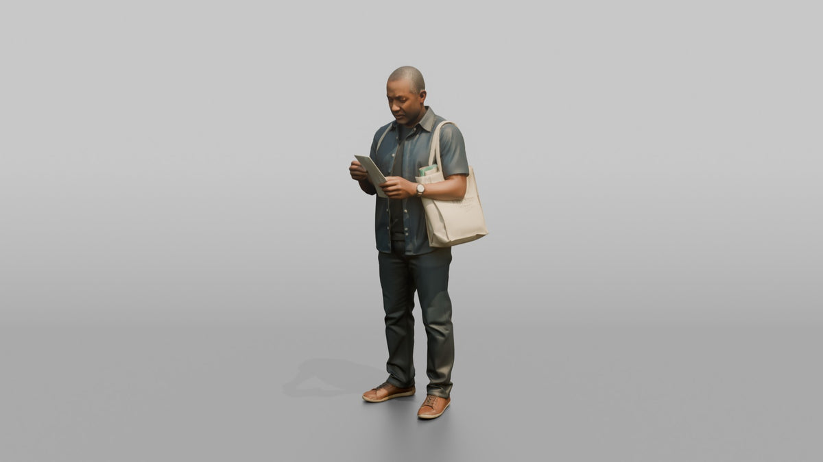 Man Customer Holding A Shopping Bag While Checking A Receipt - 3D character model, view 4