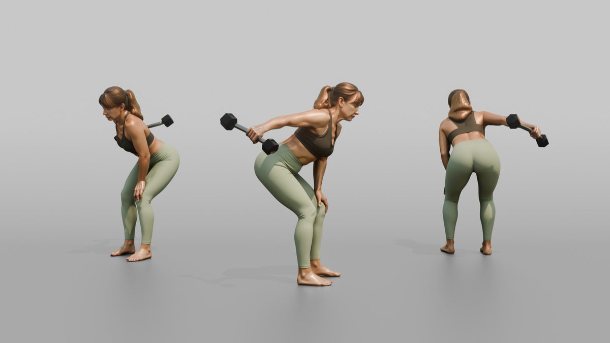 Weightlifter Woman Performing A Tricep Kickback With A Dumbbell - 3D character model, view 1