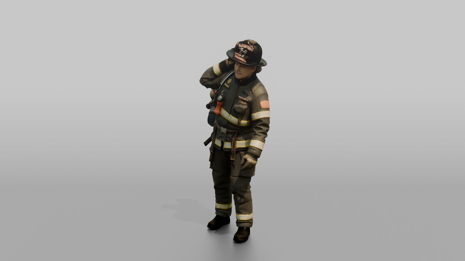 Firefighter Woman Slinging an SCBA Tank Harness Over One Shoulder