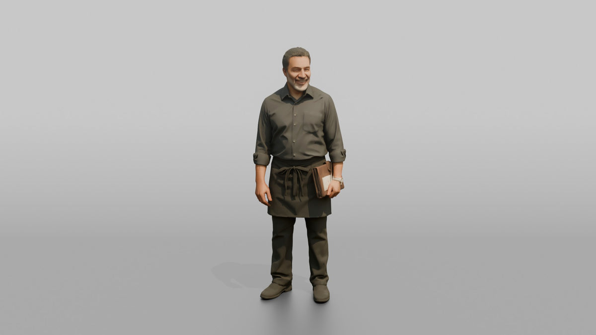 Server Man Holding A Leather Check Folder - 3D character model, view 5