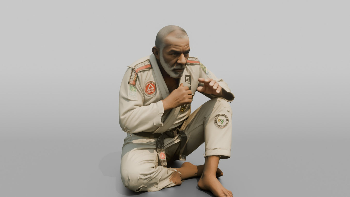 BJJ Fighter Crouched Open-guard Defensive Stance