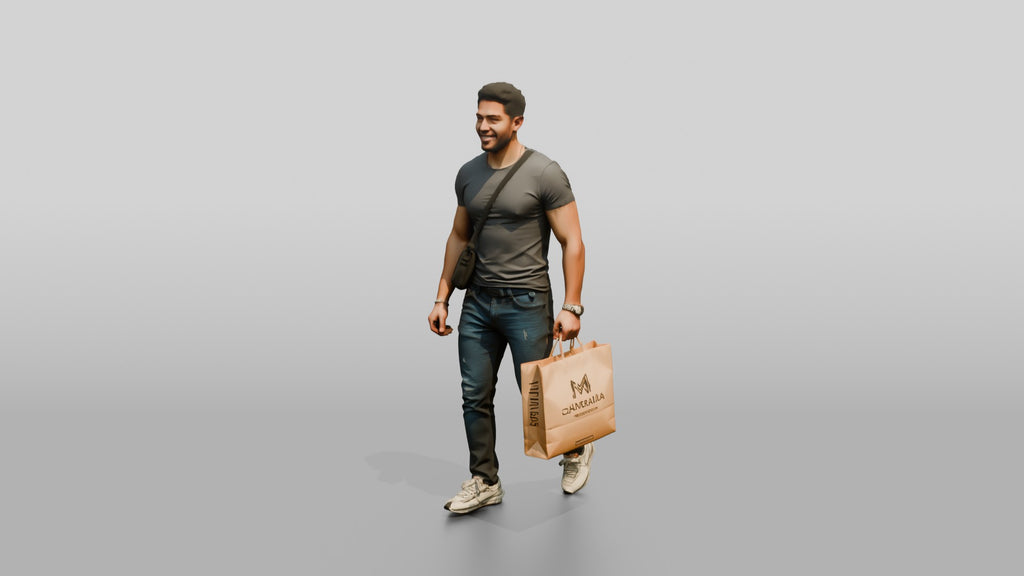 Athletic Young Egyptian Man Holding a Shopping Bag