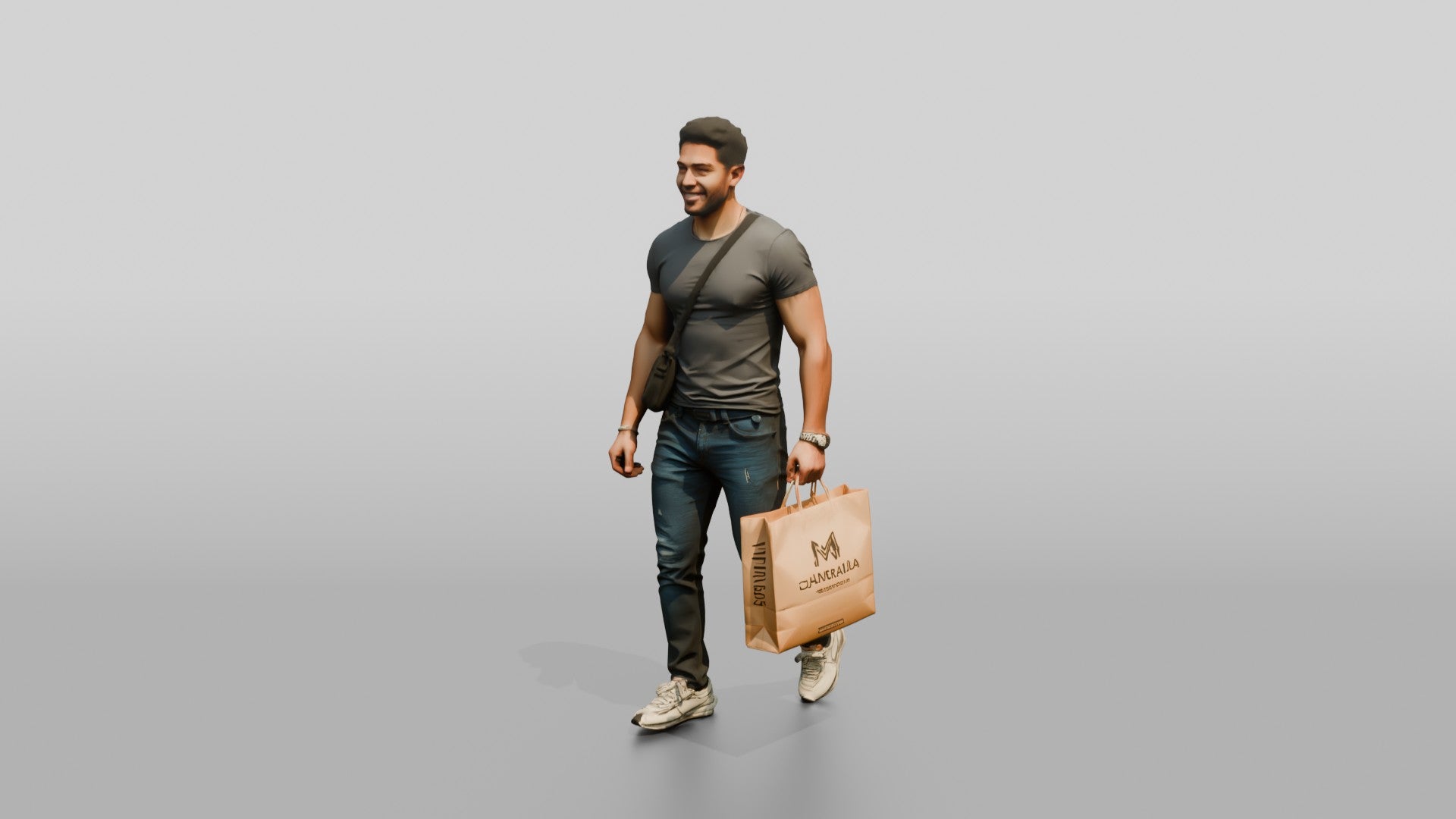 Athletic Young Egyptian Man Holding a Shopping Bag