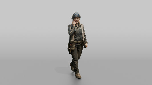 Engineer Talking on a Radio in the Machine Room - 3D character model, view 1