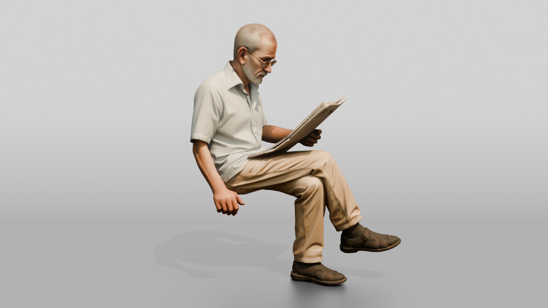 Elderly Slender Iraqi Man Reading a Newspaper