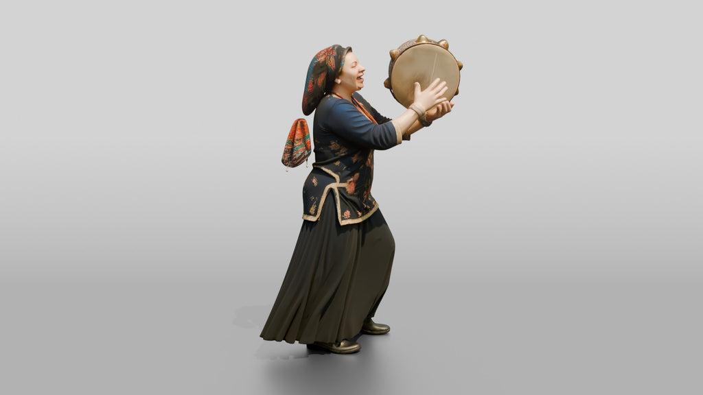 Tambourine Singer Striking Frame Drum