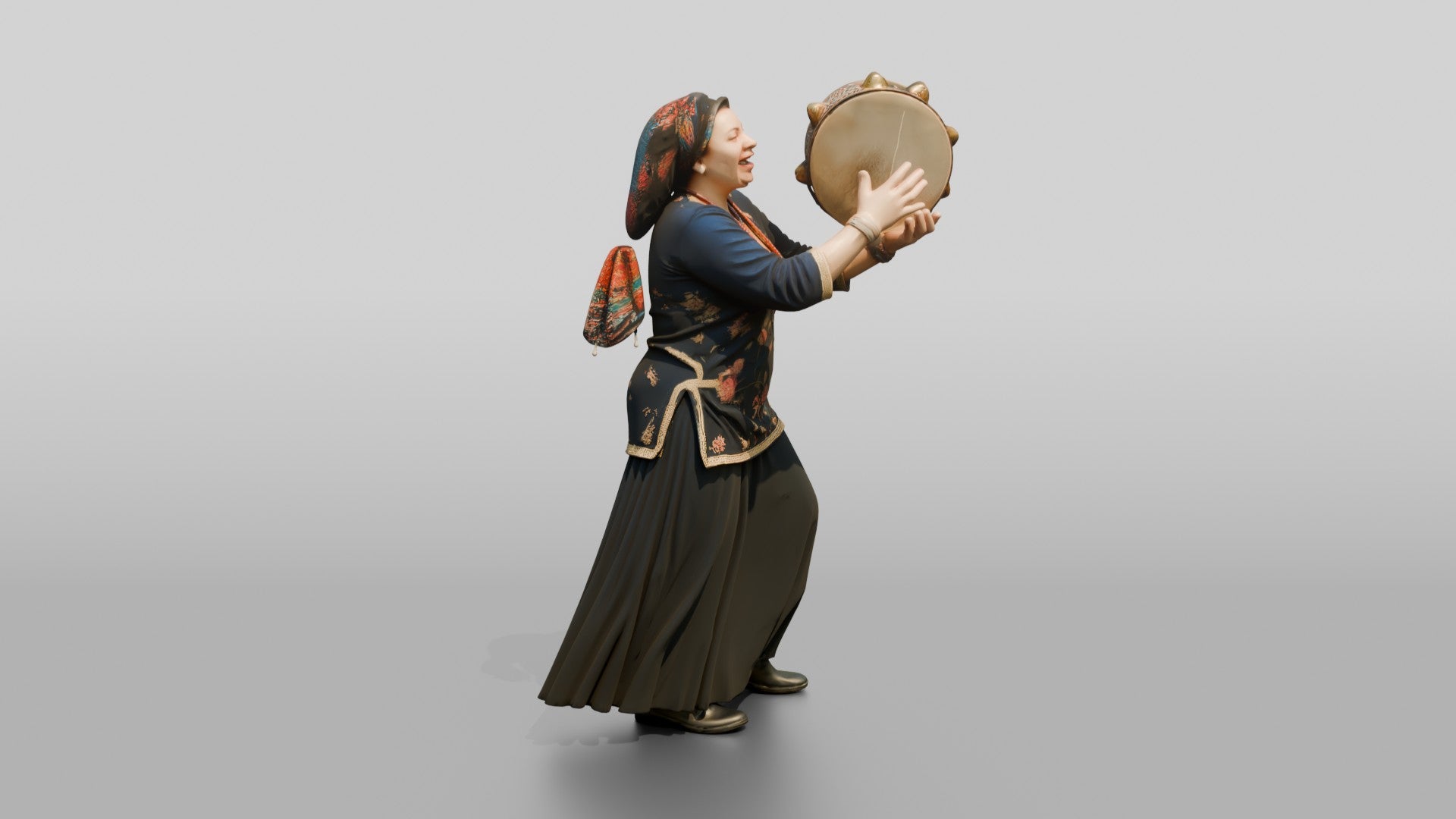 Tambourine Singer Striking Frame Drum